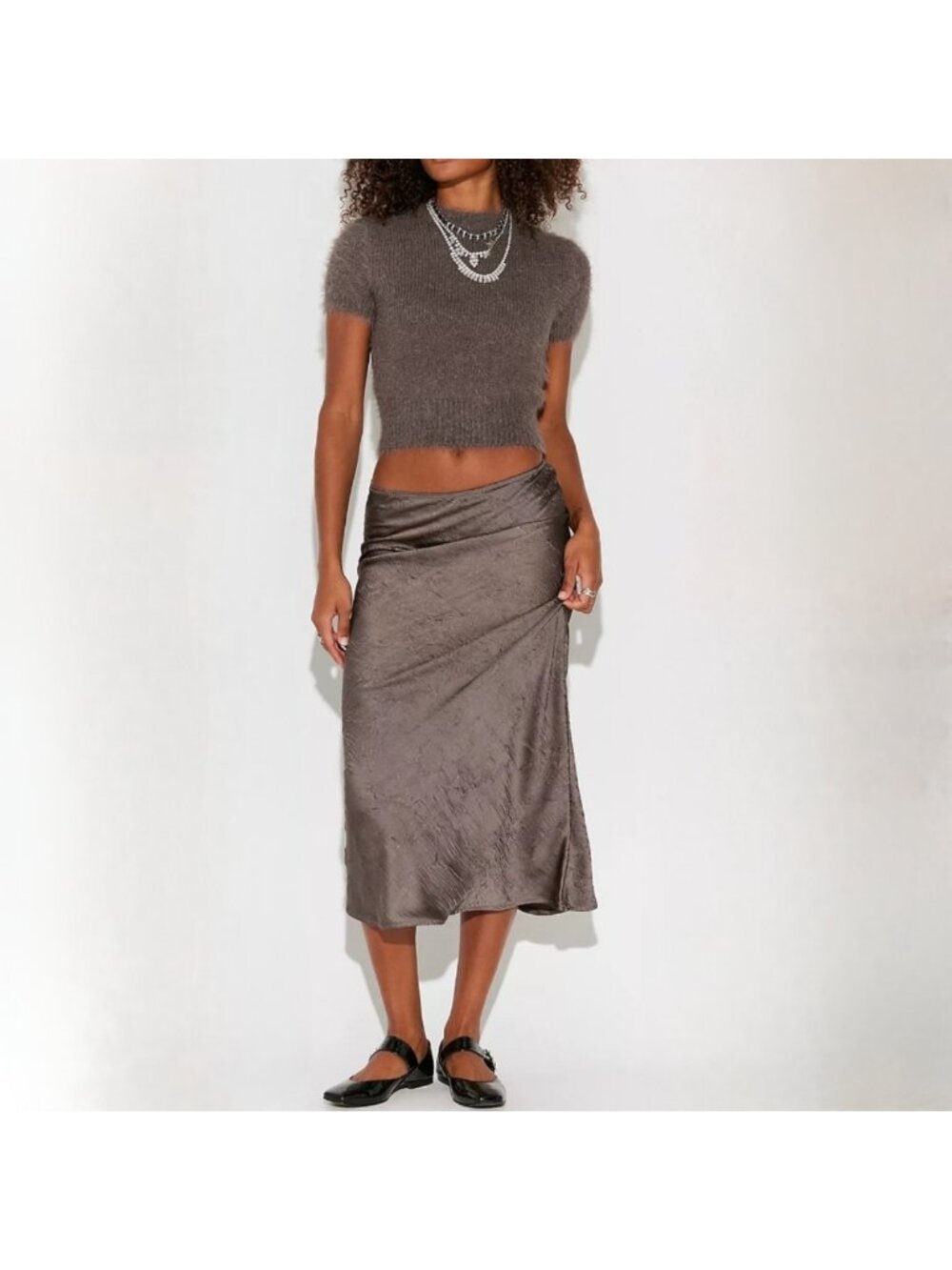 Free People Alexandra Satin Maxi Skirt Sweater Crop Top